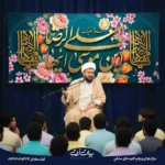 طرح بنر و کتیبه ولادت امام رضا (ع) زمینه سبز و آبی گلدار یا علی بن موسی الرضا 8006