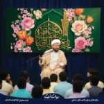 طرح بنر و کتیبه ولادت امام رضا (ع) زمینه سبز گلدار کتیبه طلایی ولادت امام رضا 8011