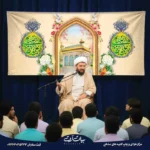 طرح بنر و کتیبه ولادت امام رضا (ع) زمینه کرم گلدار با طاق حرم و کتیبه یا علی بن موسی الرضا 8037