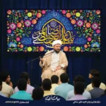 طرح بنر و کتیبه ولادت امام رضا (ع) زمینه سرمه‌ای گلدار تایپوگرافی طلایی یا علی بن موسی الرضا 8044